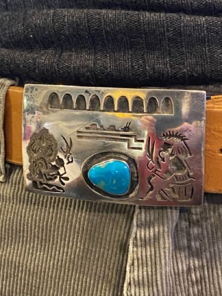 Navajo sterling and turquoise belt buckle