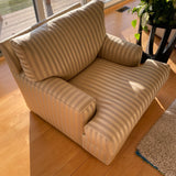 Two tone striped beige upholstered club chair