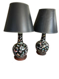 pair of Chinese Porcelain Butterfly Lamps With Black Shades