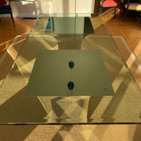 Roche Bobois glass top dining table with metal double pedestal base