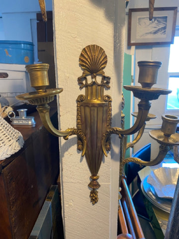 shell fluted candle sconces cast in copper and gilt