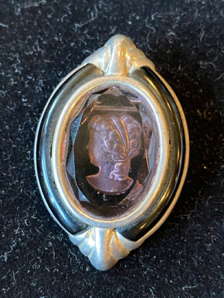 sterling art deco intaglio pendant / brooch