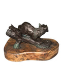 Bronze fox sculpture on wood base signed Lowell Davis