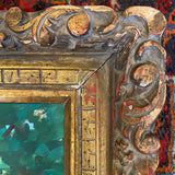 Painting of Brooklyn park scene with ornate frame signed Reid Christman