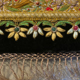 Hand made jeweled Kashmir rug with metallic fringed border