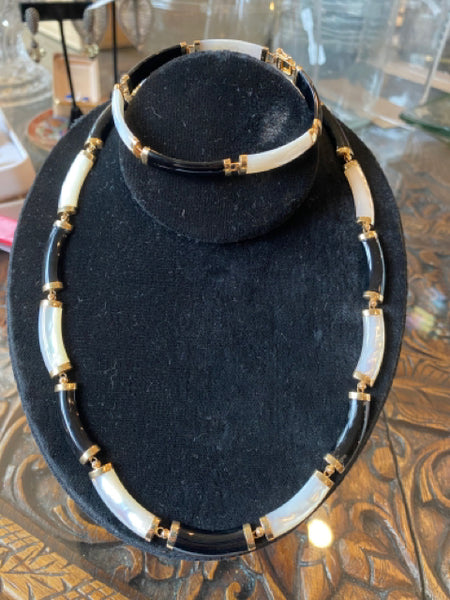 14k onyx and MOP bracelet and necklace