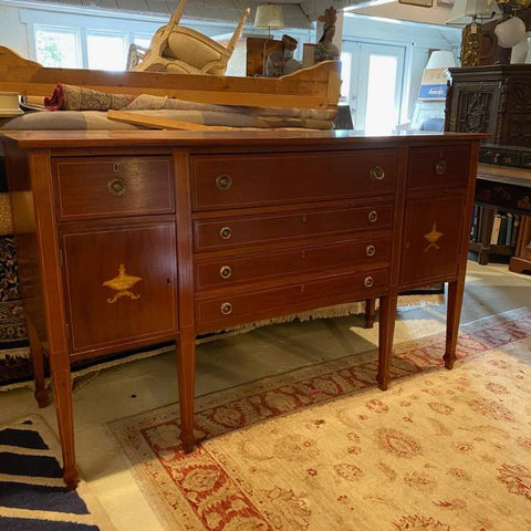 Intricate Inlaid Sideboard with Six Drawers and Two Cabinets
