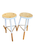 set of 4 white and light wood bar stools