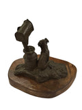 Bronze Dog and Mailbox sculpture on wood base signed Lowell Davis