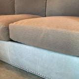 gorgeous gray leather and flannel 4 cushion couch by Paul Robert