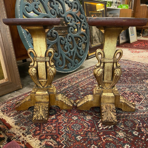 Pair of gilt based pedestals with swan carvings