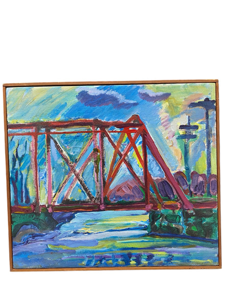 Painting Untitled Trestle Bridge in Brown Frame by Richard Fraenkel