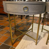 Pair of Restoration Hardware shagreen end tables with brass finish