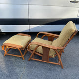 Mid century rattan and bamboo lounge chair and ottoman