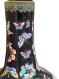 pair of Chinese Porcelain Butterfly Lamps With Black Shades