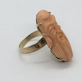 18k Coral Carved Guru Ring (as is)