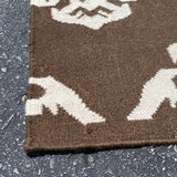 Brown and White Medallion Pattern Wool Runner 2'7" x 7'