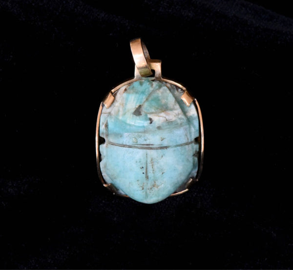 14k gold tuquoise scarab pendant Egyptian revival