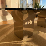 Roche Bobois glass top dining table with metal double pedestal base