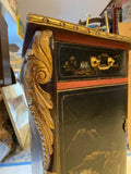 Louis XV style encoignure black and red chinoiserie corner cabinet