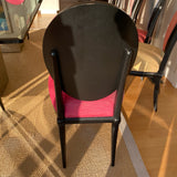 Set of 8 Roche Bobois dining chairs with black frames and multi color upholstery