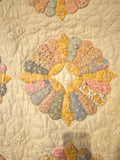 Vintage yellow flower quilt with scalloped edge 70" x 85"