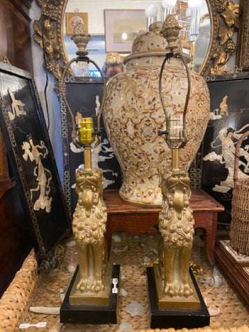 PAIR OF GOLDEN LION TABLE LAMPS