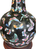 pair of Chinese Porcelain Butterfly Lamps With Black Shades