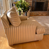 Two tone striped beige upholstered club chair