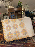 Vintage yellow flower quilt with scalloped edge 70" x 85"