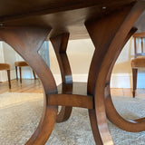 Beautiful Regency style round wood pedestal table with brass detail