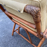 Mid century rattan and bamboo lounge chair and ottoman