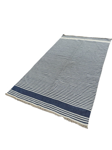 Woven Blue and White Striped Rug