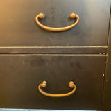 Black bowfront sideboard with three drawers and two side curved doors