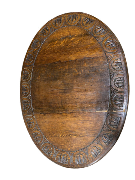 Carved Oval Oak Table with (2) Leaves