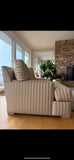 Two tone striped beige upholstered club chair