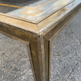 Neoclassic style  distressed mirrored coffee table with brass inlay