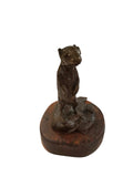 Bronze weasel sculpture on wood base signed Lowell Davis