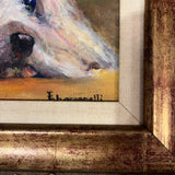 dog painting in gold frame