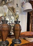 pair of rattan lamps