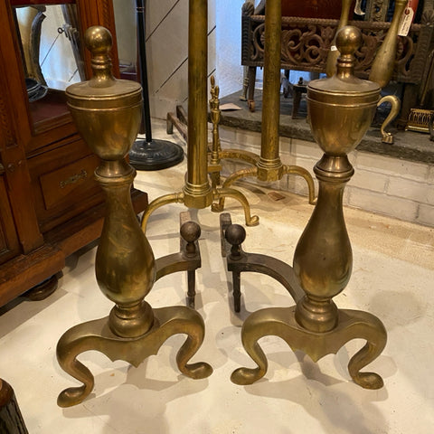 pair of brass andirons