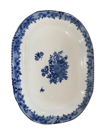 blue and white platter