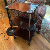 3 tier brass and wood side table