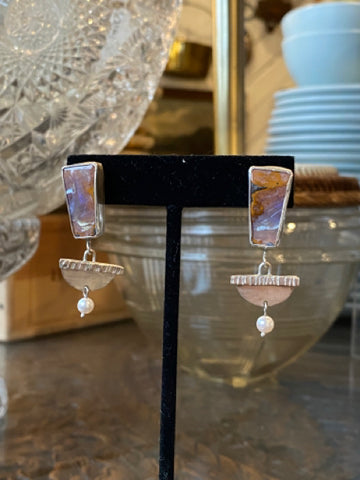 sterling agate pearl earrings