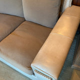 gorgeous gray leather and flannel 4 cushion couch by Paul Robert