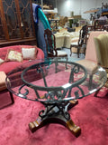 scrolled iron based glass top table