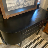 Black bowfront sideboard with three drawers and two side curved doors