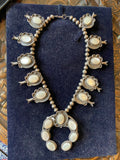 sterling silver and mother of pearl squash blossom necklace