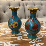 Pair of Petite Blue Cloisonne Vases