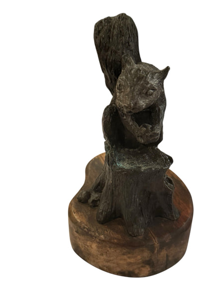 Bronze Squirrel sculpture on wood base signed Lowell Davis
